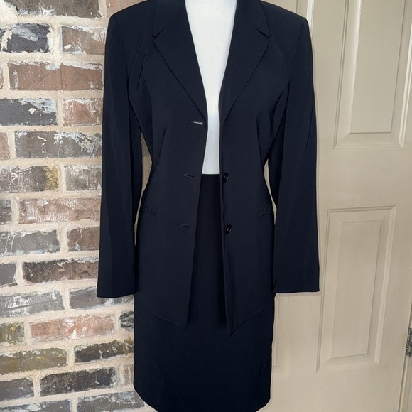 Kasper Petite Black 2pc Career Skirt Suit Skirt & Blazer Jacket Stretch Crepe 8P - Picture 3 of 16